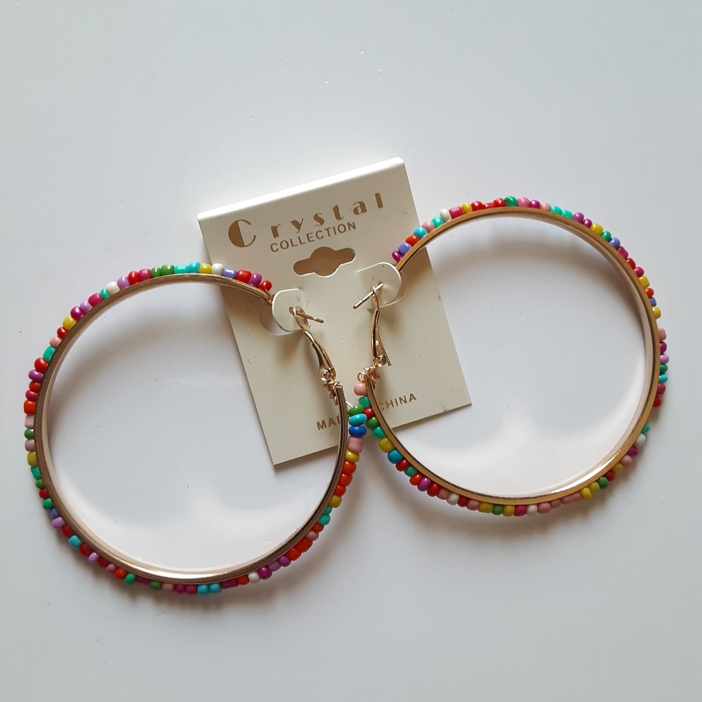 Crystal Collection Multi Color Beaded Hoop Earring - Picture 5 of 8